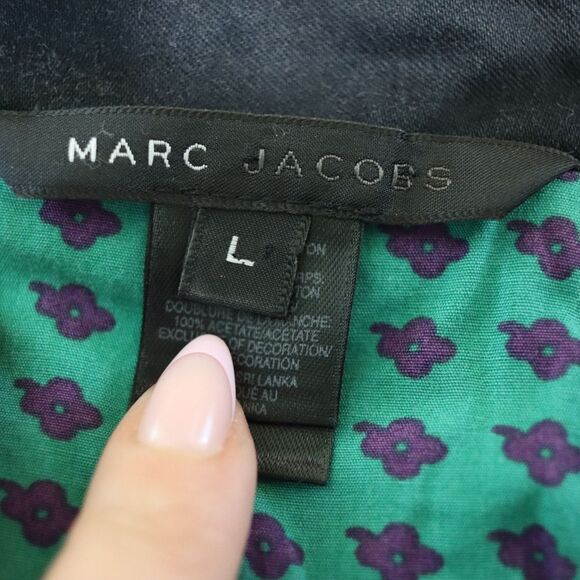 Marc Jacobs Black Green Floral Cropped Blazer Y2K Jacket Large Sequin Flower Sna - Picture 13 of 14